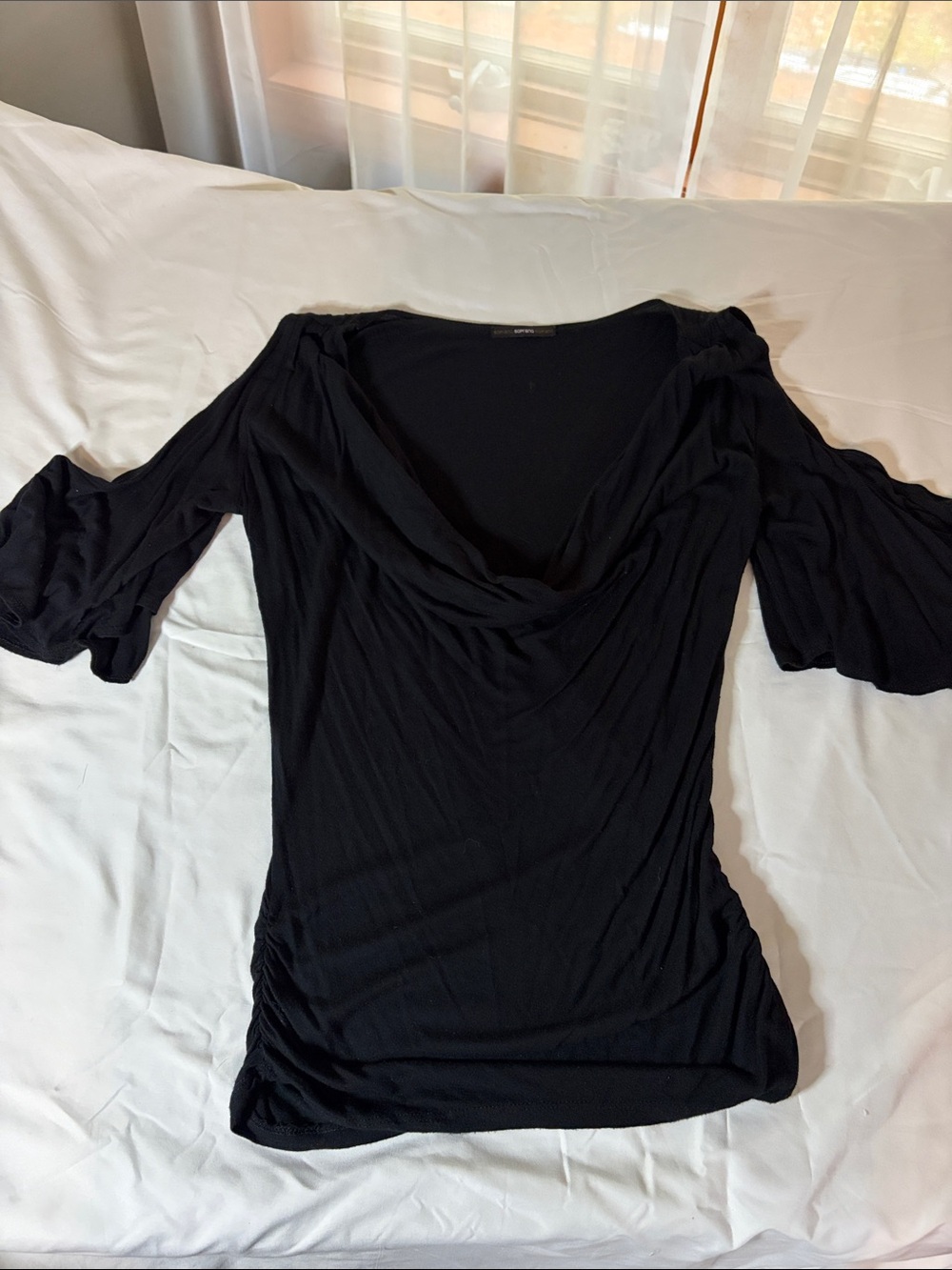 Soprano Black Draped Cowl Neck Tunic Top